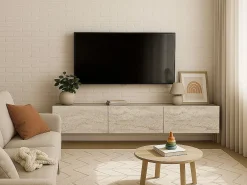 Online Mueble TV suspendido con 3 puertas - Efecto travertino - VIKILA Mueble Tv