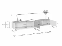 New Mueble TV suspendido Iseo con 2 puertas y 1 puerta abatible brillo y roble 200x35x30 cm Blanco