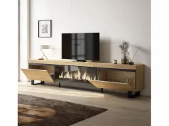 Hot Skraut Home Mueble TV, Televisión, 267x35x57cm, Para TV gran formato, Chimenea eléctrica XXL, Diseño industrial, Roble Color natural claro