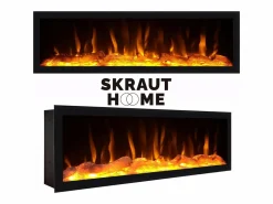 Hot Skraut Home Mueble TV, Televisión, 267x35x57cm, Para TV gran formato, Chimenea eléctrica XXL, Diseño industrial, Roble Color natural claro