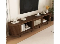 Sale Mueble TV 180x40x40 cm - diseño ratán - pies ajustables - con 2 puertas - marrón Mueble Tv
