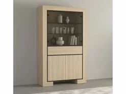 Petits-Meubles Mueble vajillero 4 puertas 1 cajón Lucius Madera y Negro