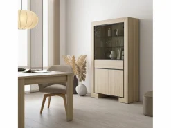 Petits-Meubles Mueble vajillero 4 puertas 1 cajón Lucius Madera y Negro