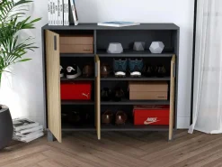Best Mueble zapatero almacenaje - A86cm x L100cm x F37cm grafito puertas impresión vallado - Gotemburgo Zapatero|Mueble De Almacenaje