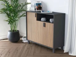 Best Mueble zapatero almacenaje - A86cm x L100cm x F37cm grafito puertas impresión vallado - Gotemburgo Zapatero|Mueble De Almacenaje