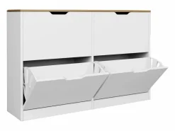Vente-unique Mueble zapatero con 4 compartimentos abatibles - Blanco y natural - LOTULA