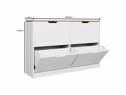 Vente-unique Mueble zapatero con 4 compartimentos abatibles - Blanco y natural - LOTULA