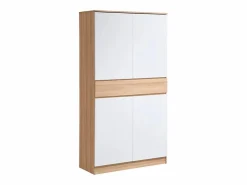 Vente-unique Mueble zapatero con 4 puertas y 1 cajón - Blanco y Natural - COVIANA