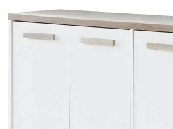 Discount Vente-unique Mueble zapatero de 3 puertas y 3 estantes - Blanco y Natural claro - SKAIDO Color natural claro / Blanco