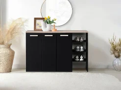 Vente-unique Mueble zapatero de 3 puertas y 3 estantes - Blanco y Natural claro - SKAIDO