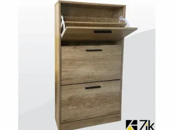 Mueble zapatero de madera de roble 63x24x115cm, 3 puertas plegables, doble fondo, para entrada, muebles bajos - ZIK
