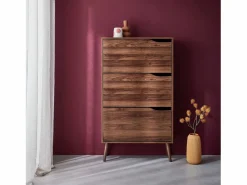 Online Sweeek Mueble zapatero de madera de nogal con 3 puertas nogal Marru00f3n
