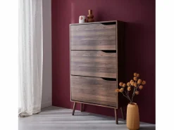 Online Sweeek Mueble zapatero de madera de nogal con 3 puertas nogal Marru00f3n