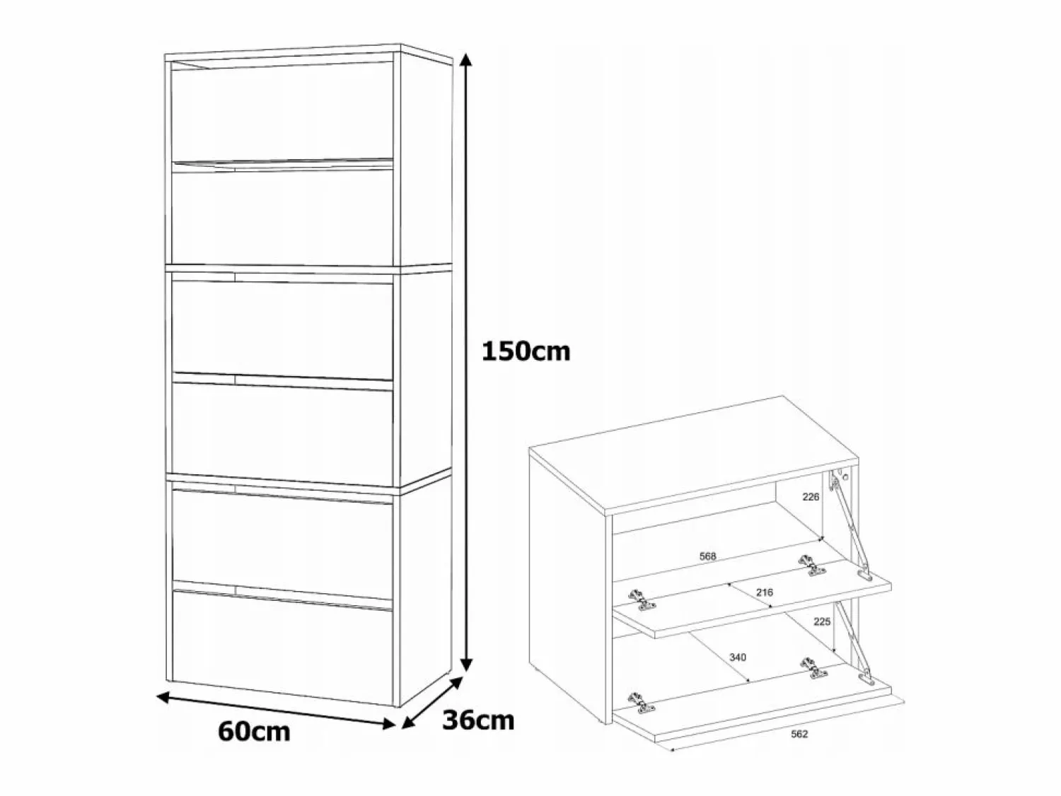 Mueble Zapatero Estrecho Cachemira 60x36x150cm – Estantería para 15 pares, Almacenamiento para la Entrada