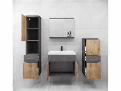 Muebles de baño modernos, conjunto suspendido con lavabo, espejo y columnas, matera / castaño mate Conjunto De Baño