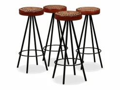 Discount Muebles de bar 9 pzas madera maciza reciclada cuero real lona Mesa Alta