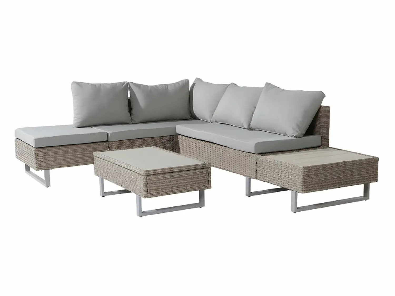 Muebles de jardín modulares de ratán PE - aptos para 4 o 5 personas - mesa de centro de tablones de plástico - Taupe Salones De Jardín