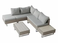 Muebles de jardín modulares de ratán PE - aptos para 4 o 5 personas - mesa de centro de tablones de plástico - Taupe Salones De Jardín