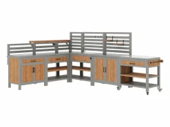 Muebles de jardín móviles - 403,8 x 134,4 x 148,5 cm - con fregadero + grifo + cajones + puertas - madera - natural Armario De Jardín