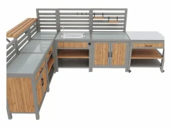 Muebles de jardín móviles - 403,8 x 134,4 x 148,5 cm - con fregadero + grifo + cajones + puertas - madera - natural Armario De Jardín