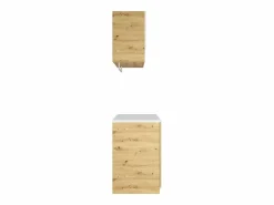 New Vente-unique Muebles de lavandería para lavadora - L122 cm - Blanco y natural claro - NATAJI Color natural claro / Blanco