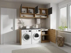Sale Muebles de lavandería para lavadora - L182 cm - Antracita y natural - NATAJI Mueble Para Lavadora