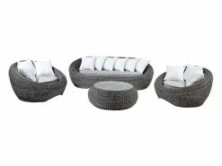 Discount MYLIA Muebles de salón para jardín de resina trenzada : sofá, 2 sillones y mesa de centro - WHITEHEAVEN Gris