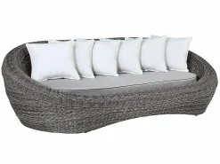 Discount MYLIA Muebles de salón para jardín de resina trenzada : sofá, 2 sillones y mesa de centro - WHITEHEAVEN Gris