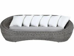 Discount MYLIA Muebles de salón para jardín de resina trenzada : sofá, 2 sillones y mesa de centro - WHITEHEAVEN Gris