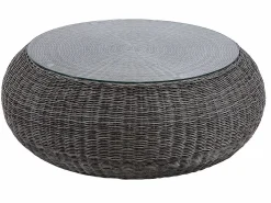 Discount MYLIA Muebles de salón para jardín de resina trenzada : sofá, 2 sillones y mesa de centro - WHITEHEAVEN Gris