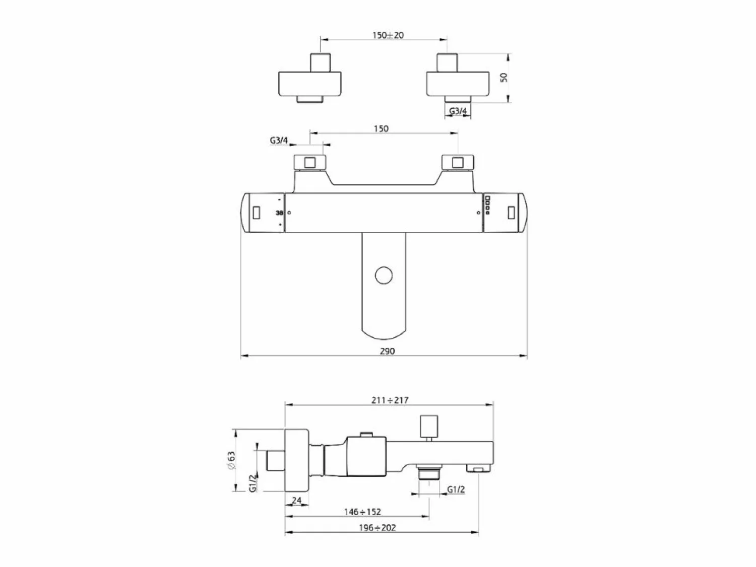 New Essebagno Munchen mezclador para bañera y ducha termostático cromado Huber Plateado