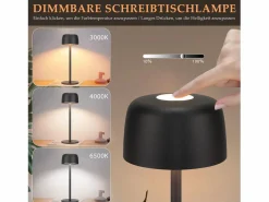 Clearance NETTLIFE - Lámpara de mesa LED inalámbrica (2 unidades), atenuación continua y batería Negro