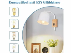 NETTLIFE Aplique de madera con interruptor - Foco de pared de 1 llama E27 Lámpara de pasillo blanca 330°, Sin bombilla