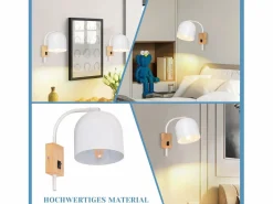 NETTLIFE Aplique de madera con interruptor - Foco de pared de 1 llama E27 Lámpara de pasillo blanca 330°, Sin bombilla