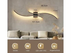 NETTLIFE Aplique LED de pared para interiores - Lámpara de pasillo de 14 W y 100 cm, color , diseño moderno de ondas, 3000 K