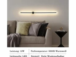 NETTLIFE Aplique LED para Interiores - 100 CM 8 W Lámpara Giratoria Minimalista para Sala de Estar Lámpara de Noche Blanco cálido 3000 K