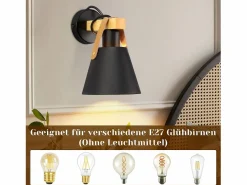 NETTLIFE Aplique Retro Vintage E27 en Iluminación de Pared Interior Industrial en Madera Cuero Plástico (Sin Bombilla)