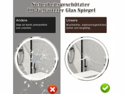 NETTLIFE Espejo de baño con luz LED - Redondo 60 cm LED, mural, interruptor táctil, antineblina, IP44, ajustable 3000K-6500K