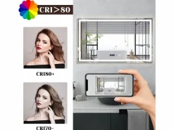 NETTLIFE Espejo de baño con luz LED - 100x60 cm LED, IP44, interruptor táctil, reloj antineblina, ajustable