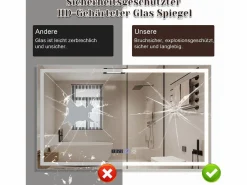 NETTLIFE Espejo de baño con luz LED - 100x60 cm LED, IP44, interruptor táctil, reloj antineblina, ajustable