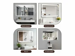 NETTLIFE Espejo de baño con luz LED - 100x60 cm LED, IP44, interruptor táctil, reloj antineblina, ajustable