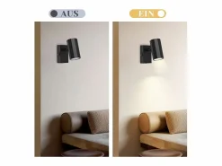 NETTLIFE Foco de pared 1 llama negra - Lámpara de pared con interruptor metálico GU10 Lámpara de pasillo orientable 350° MAX. 40W