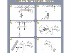 NETTLIFE Foco de pared 1 llama negra - Lámpara de pared con interruptor metálico GU10 Lámpara de pasillo orientable 350° MAX. 40W