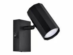 NETTLIFE Foco de pared 1 llama negra - Lámpara de pared con interruptor metálico GU10 Lámpara de pasillo orientable 350° MAX. 40W