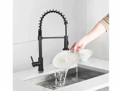 NETTLIFE Grifo de cocina con ducha extraíble Mezclador de cocina Grifo giratorio Mezclador de fregadero de alta presión con 2 tipos de chorros,