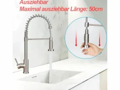 Outlet NETTLIFE Grifo de cocina con ducha extraíble Mezclador de cocina Grifo giratorio de pico alto Mezclador de fregadero de alta presión con 2 tipos de chorros, níquel Plateado