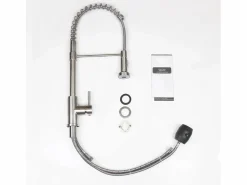 Outlet NETTLIFE Grifo de cocina con ducha extraíble Mezclador de cocina Grifo giratorio de pico alto Mezclador de fregadero de alta presión con 2 tipos de chorros, níquel Plateado