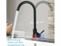 NETTLIFE Grifo de cocina Grifo de alta presión Grifo de fregadero de cocina de acero inoxidable giratorio 360°