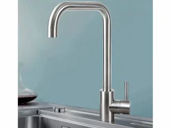 Discount Grifo de cocina mezclador de acero inoxidable con mango único, de alta presión, grifo de cocina giratorio 360 °, níquel. Grifo De Cocina
