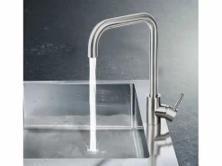 Discount Grifo de cocina mezclador de acero inoxidable con mango único, de alta presión, grifo de cocina giratorio 360 °, níquel. Grifo De Cocina